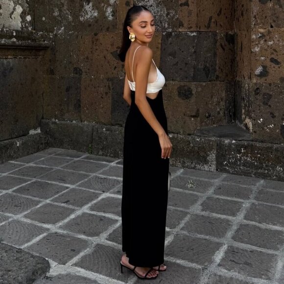 Zara Two Toned Cut Out Midi Dress NWT Black White Size Medium - Picture 3 of 13